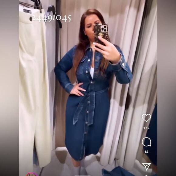 Zara Dark Blue DENIM MIDI DRESS Size Extra Small XS - Picture 7 of 7